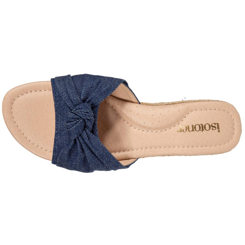 Mules Femme talon corde effet jean Bleu